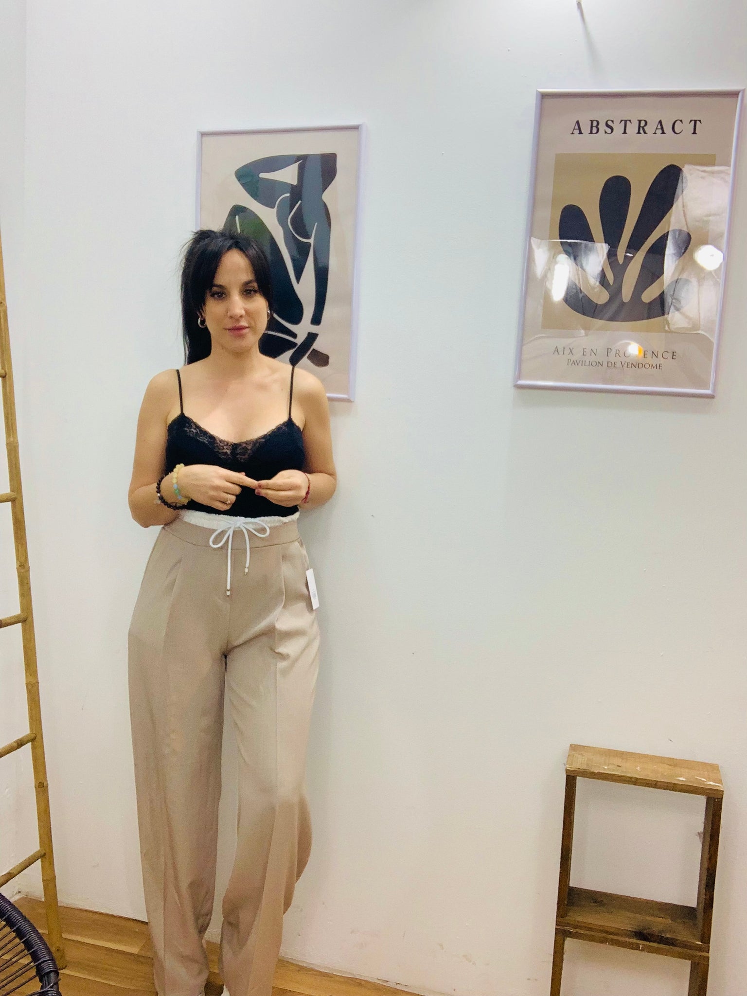 Pantalón alto doble beig